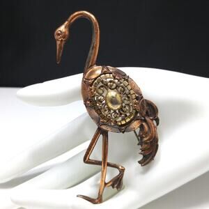 Vintage Tall Bird Brooch, Mixed Metals, 1930s 1940s